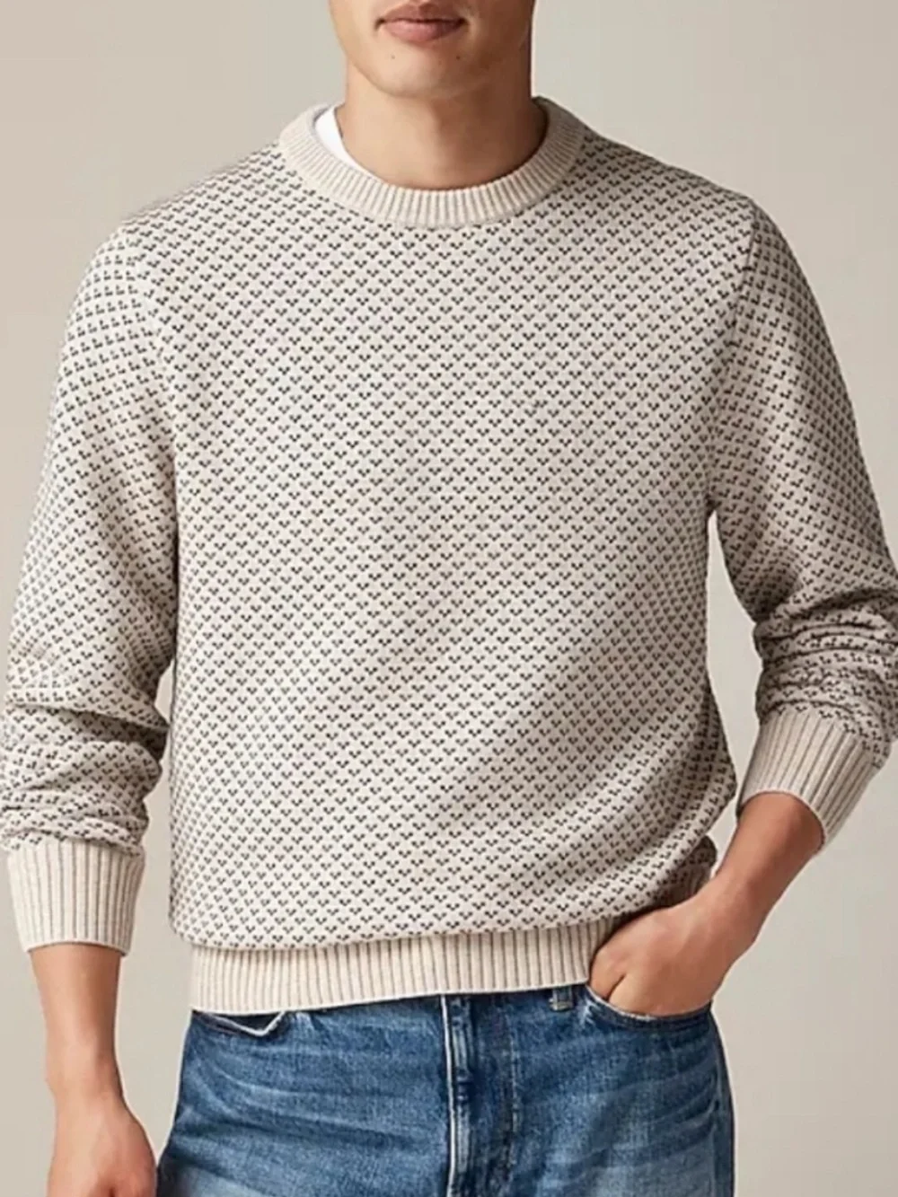 J. Crew Heritage Cotton Sweater Size Medium Men’s in bird's-eye stitch